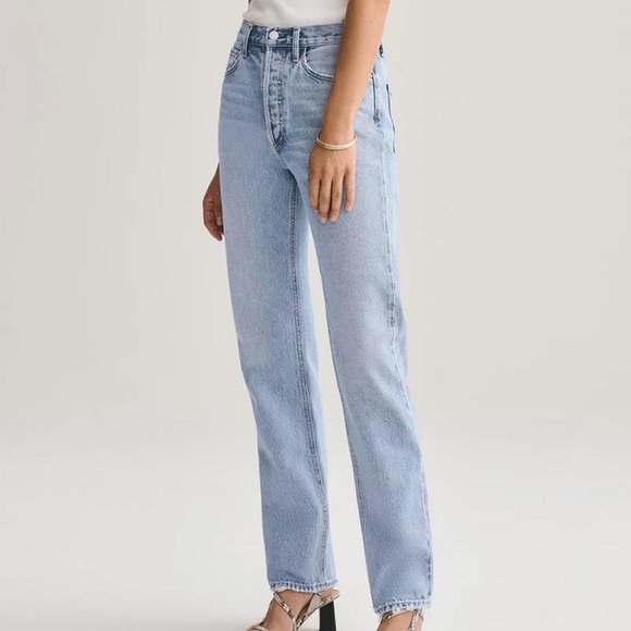 Agolde Denim - AGOLDE Lana Mid Rise Full Length Straight Jeans in Riptide